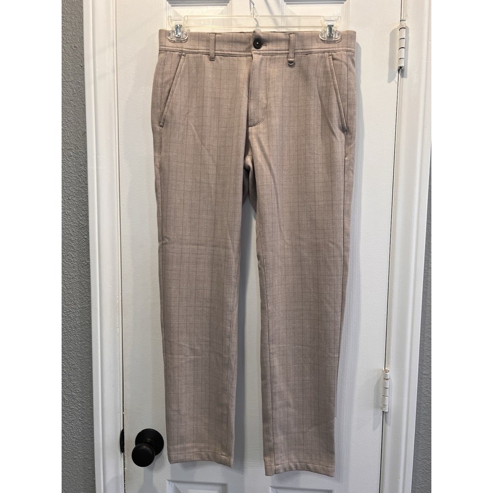Denim & Flower Ricky Singh Mens 29 Beige Plaid Stretch Slim Dress Pants Trousers